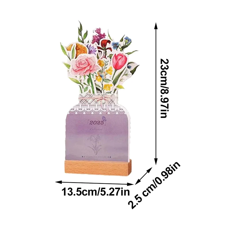 2025 Bloomy Flower Desk Calendar Creative Wooden Card Calendar High Quality Desktop Calendar Illustrator Card Insertion Calendar