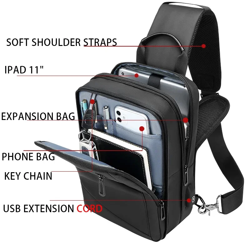 EURCOOL Crossbody Bag Men USB Charging Chest Pack Travel Water Repellent Hand Casual Shoulder Male Purses сумки на плечо