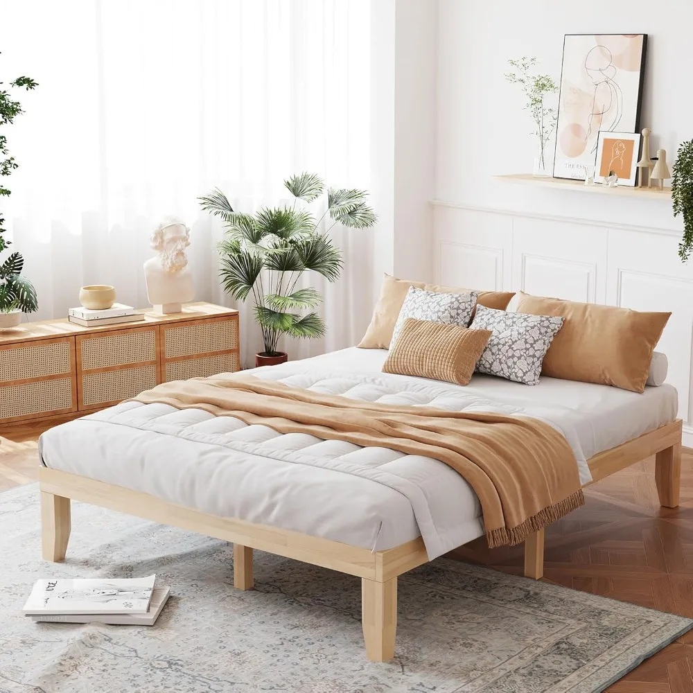 

Giantex 14 Inch Queen Wood Platform Bed Frame, Minimalist Mattress Foundation with Solid Rubber Wood, Heavy Duty Slat Support, W