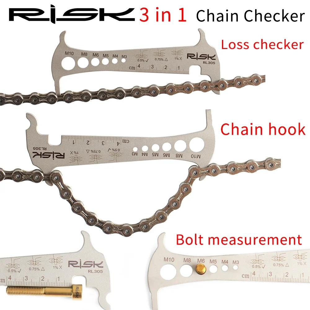 RISK 3in1 Bicycle Chain Checker Wear Indicator for 8/9/10/11/12 Speed Bike Chain Hook Bolt Length Measurement for M3/4/5/6/8/10