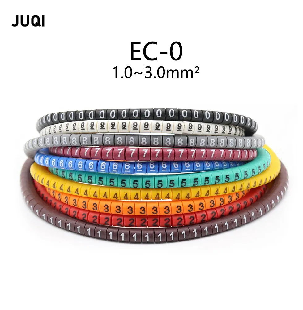 

500PCS EC-0 Cable Wire Marker 0 to 9 For Cable Size 1.5 sqmm Colored