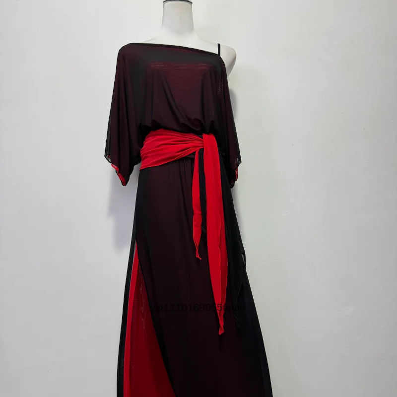 

2025 New Women Baladi Belly Dance Dress Off Shoulder Long Robe Folk Style Dance Practice Stage Group Performance Costume