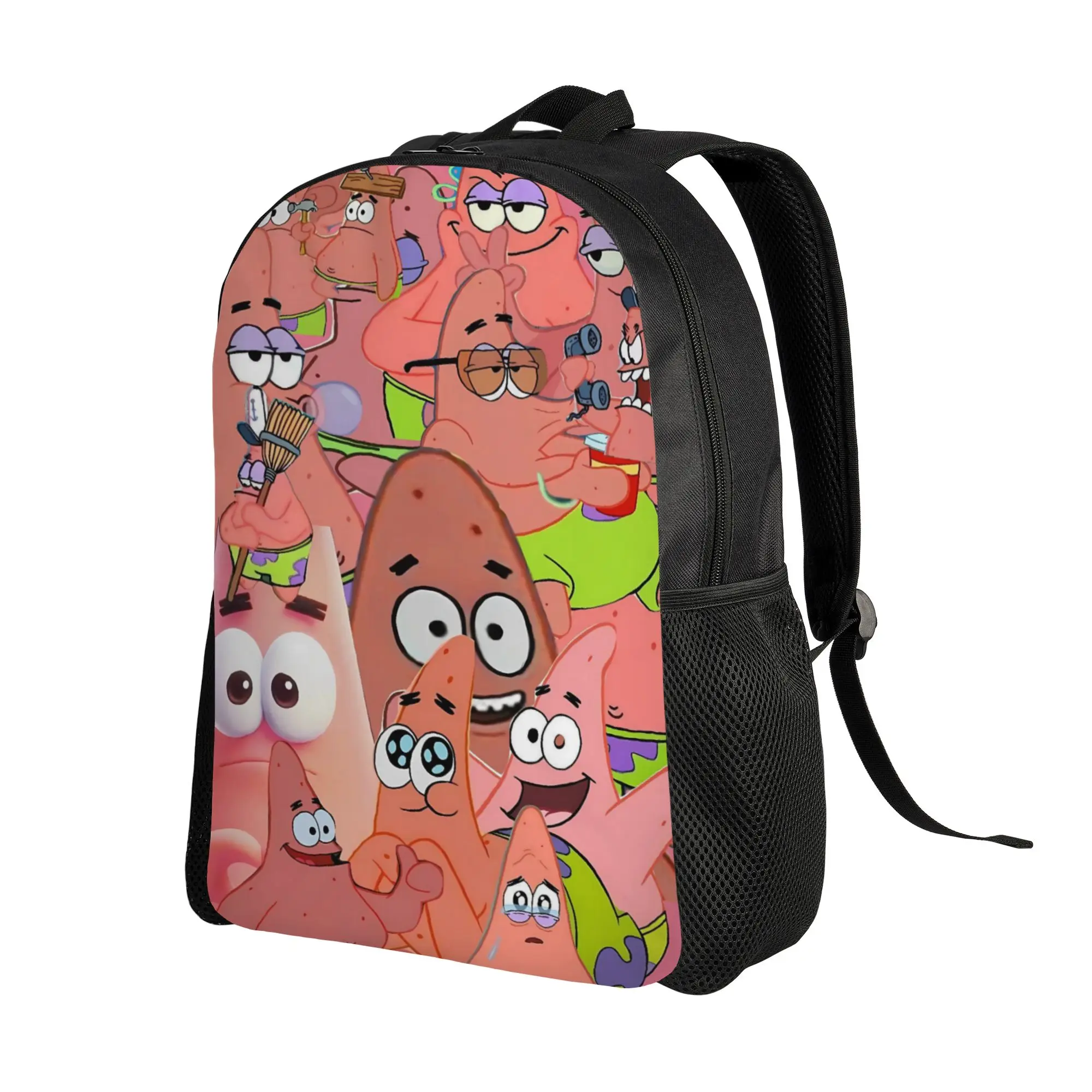 S-SpongeBobed Pink Base Crazy Face Repeat Print Backpack  Travel Backpacks Boy Girl School Bags High Quality Breathable Rucksack