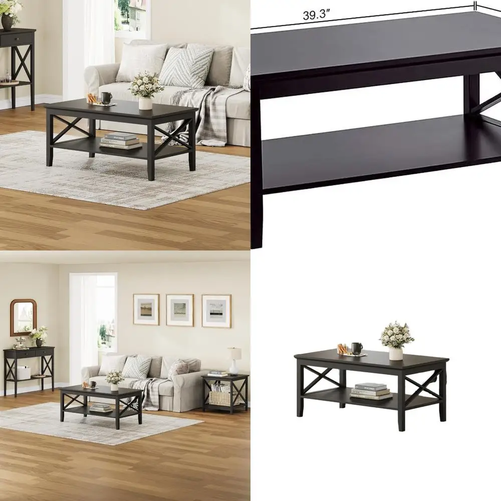 

Прочный черный деревянный журнальный столик с местом для хранения вещей в гостиной