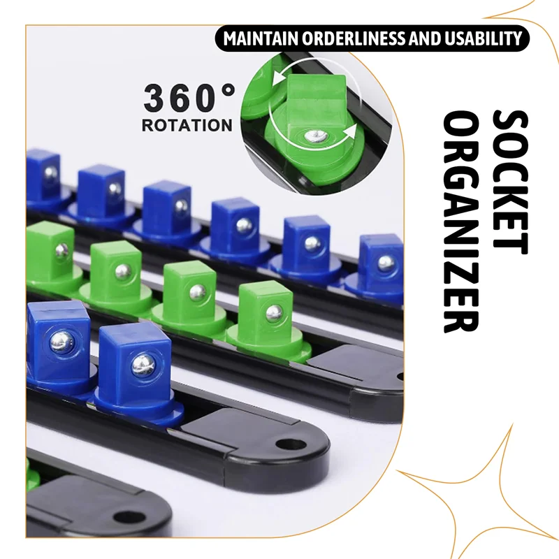 

SOFT-Heavy-Duty 6 Piece ABS Socket Organizer With 1/2", 3/8", 1/4" Drive Clip Rails For Tool Organization