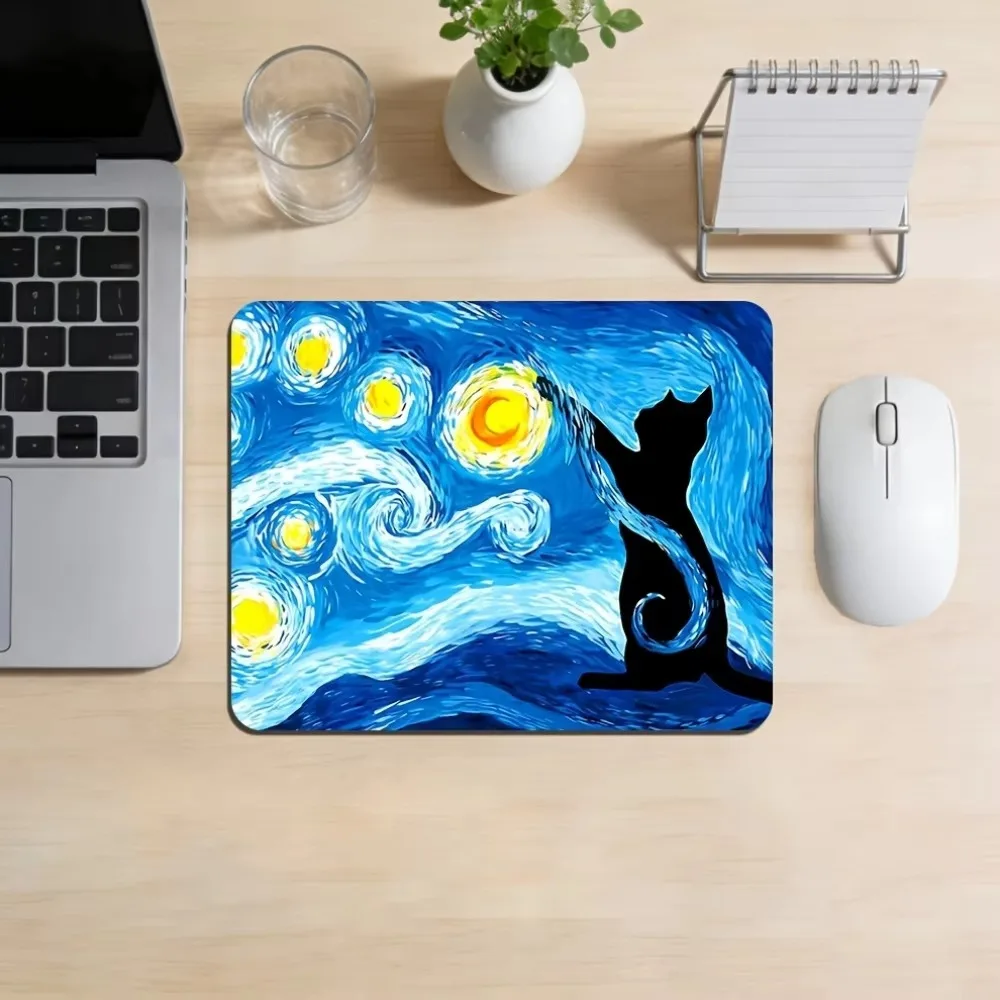 CIFBUY Starry Cat Mouse Pad Waterproof Non-Slip Gaming Keyboard Mat Office Desk Pad Durable Computer Mousepad Retro Decor