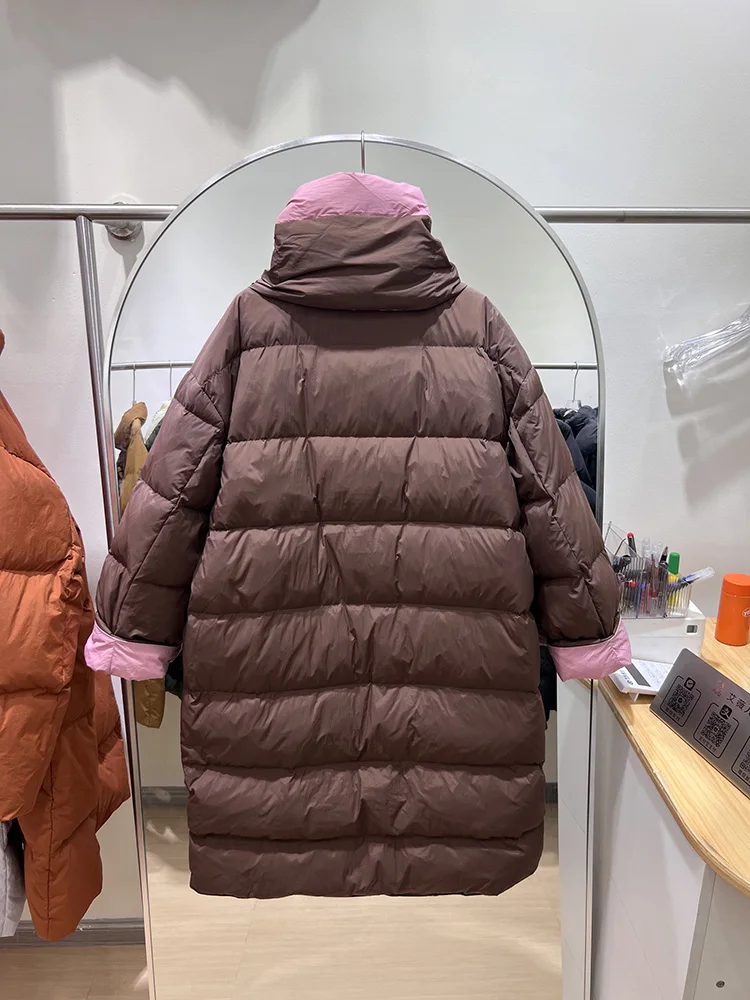 Versione coreana design alla moda versatile double-face piumino d'anatra bianca tendenza 2025 nuovo piumino di media lunghezza da donna