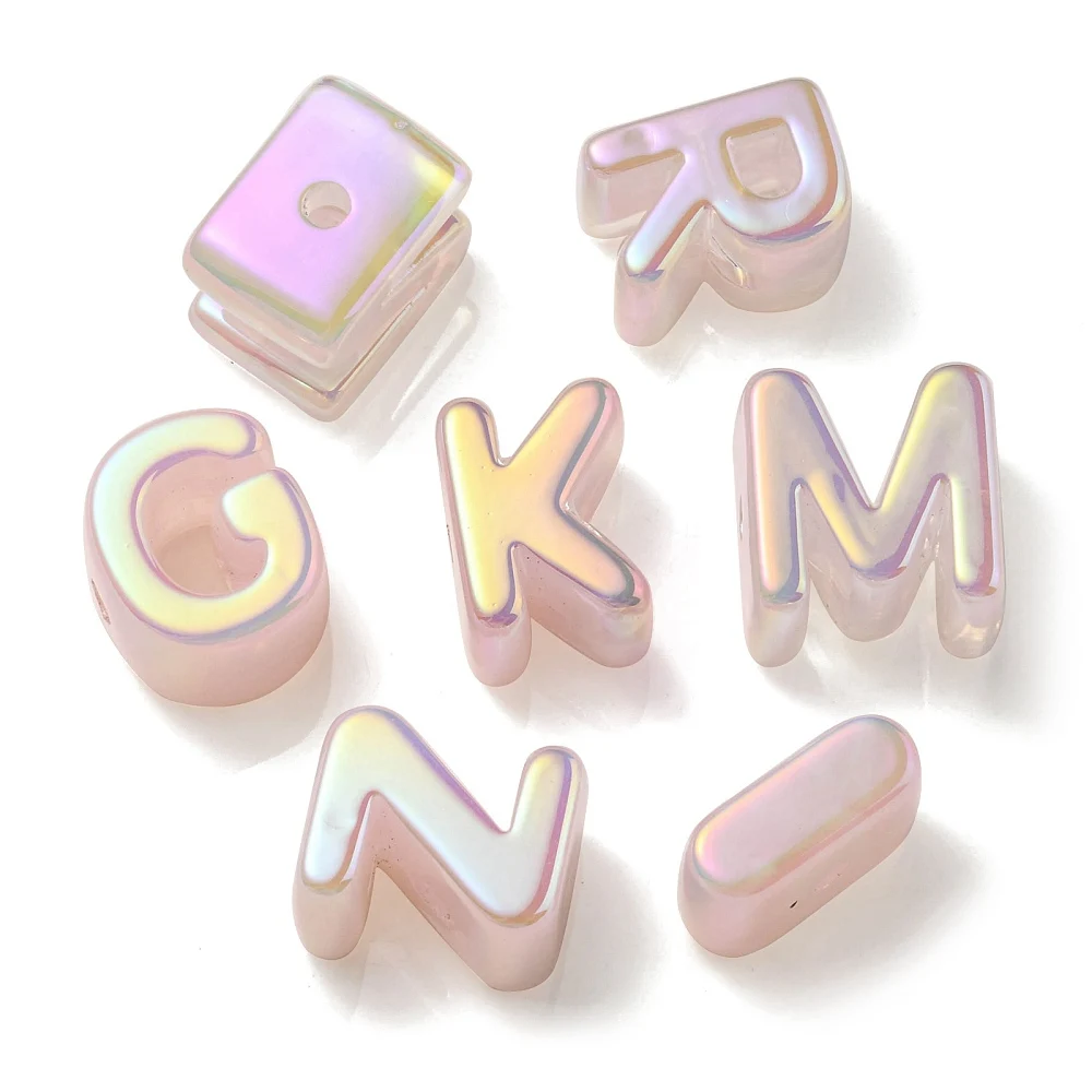 PandaHall 90~100pcs Random Rainbow Iridescent Opaque Acrylic Letter Beads, Cornflower for DIY Name Necklace Jewelry Making