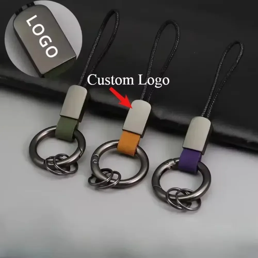 Portable Leather Metal Custom Logo Key Chain Ring Car Keychain Keyring Accessories Matte Finish Creative And Simple Neutral Gift