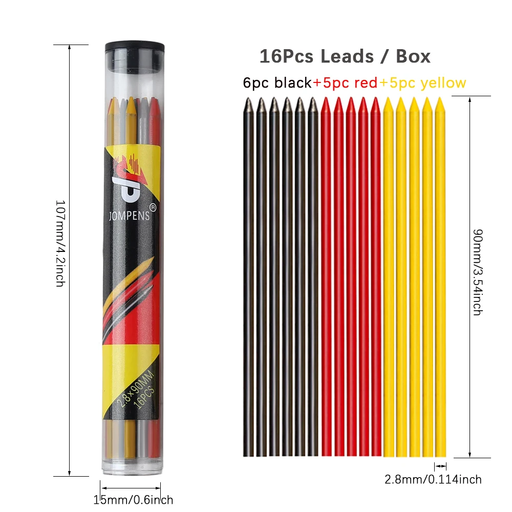 3 Farben Nachfüllbare Solide Zimmermannsbleistifte 2,8x90mm Ersatzminen Tiefenmarkierungsstift Bau- und Holzbearbeitungswerkzeuge ﻿ – Detail 6