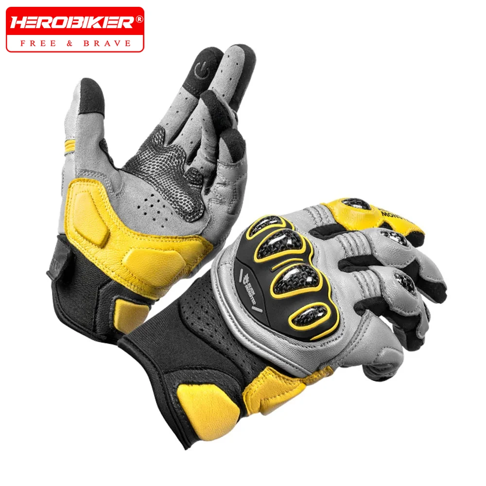 Genuine Leather Wear-resistant Gloves Motocross Anti-fall Cycling Moto Gloves Motorcycle Gloves Carbon Fiber Protective Gloves