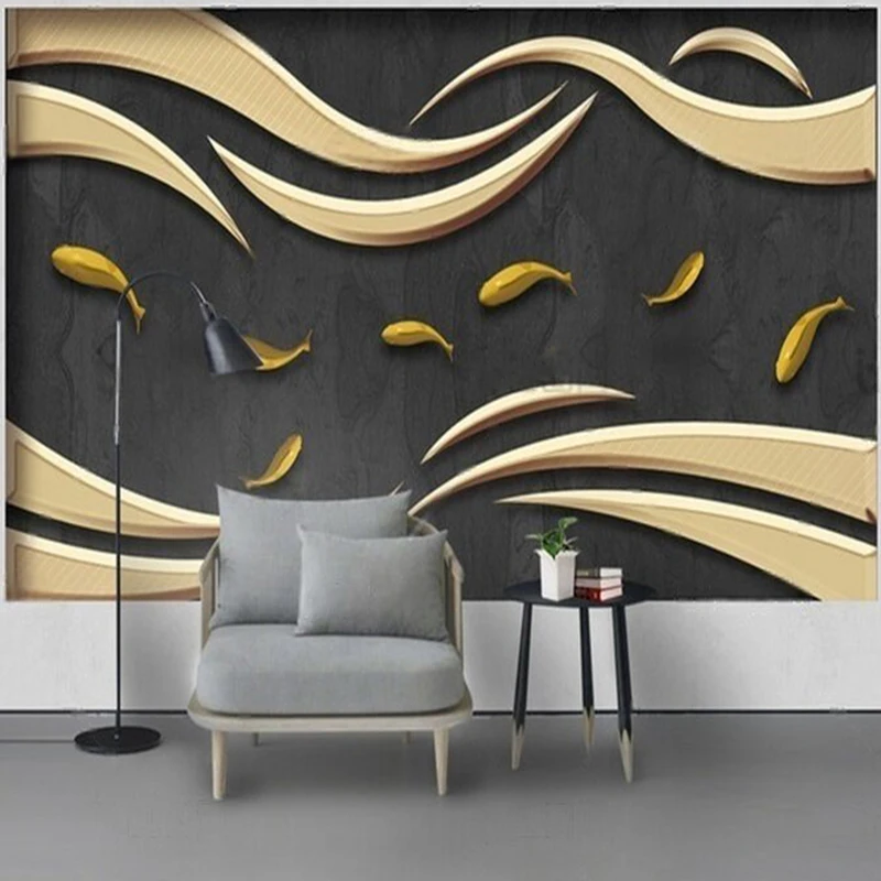 

Simple abstract three-dimensional relief wavy fish ironwork decoration TV luxurious home bedroom background wall