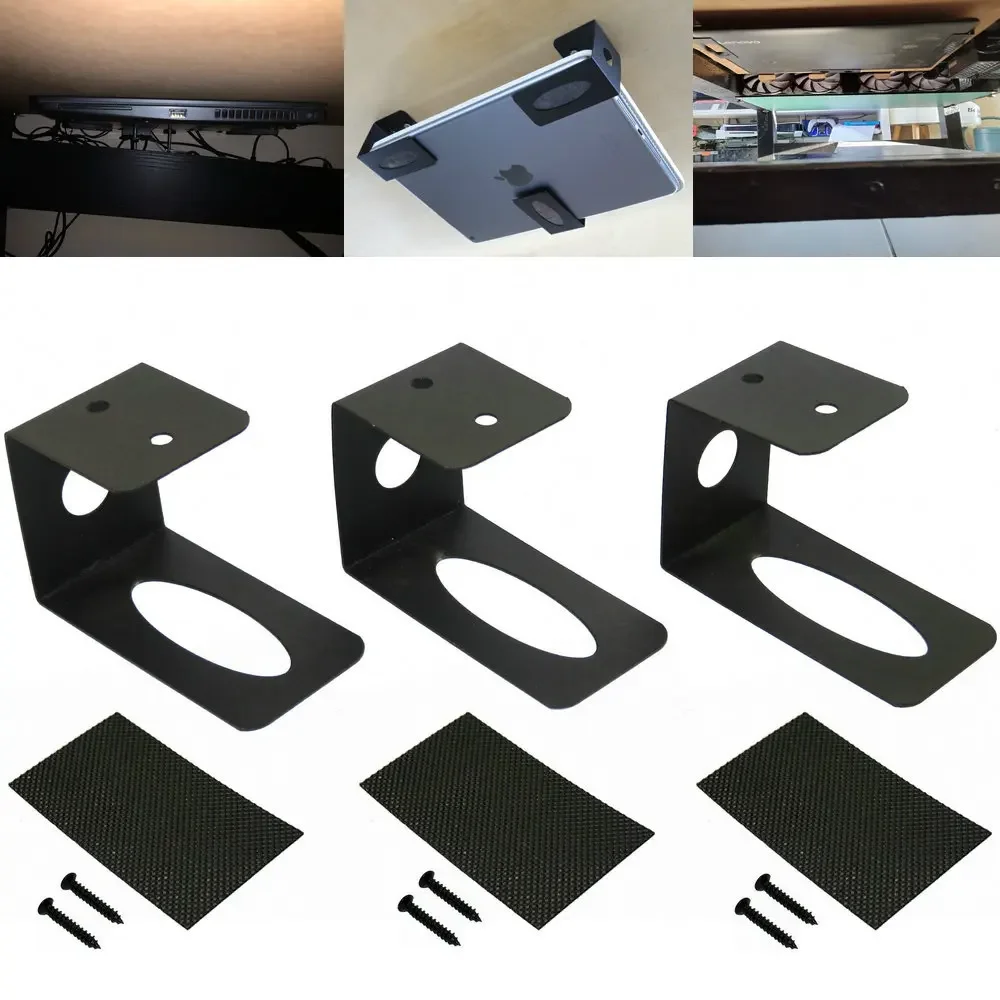 Black Under Desk Laptop Storage Holder Mount Bracket with Screw Space Saving Under Table Notebook Organizer Support Stand