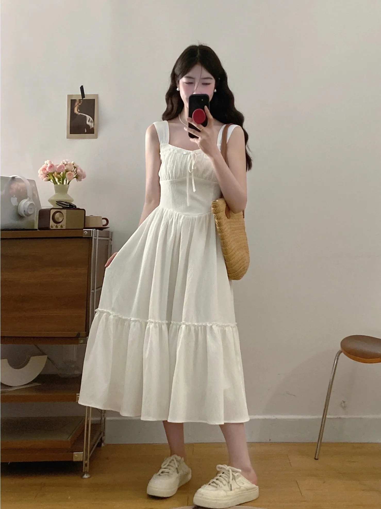 

plus Size Women's Gauze Wrap Dress A-Line Long Summer New Style High Waist Constricting White Strapless Dress Commute Korean ...