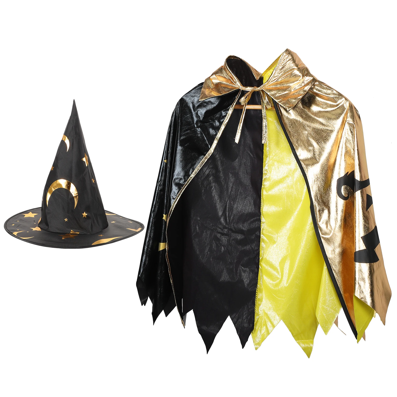 

1 Set Magician Costume Halloween Magician Costume Set with Star Print Cape and Hat Comfortable Breathable for Halloween