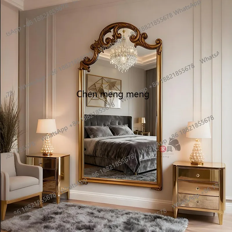 French retro full-length mirror household living room wall-mounted carved full-length mirror porch mirror