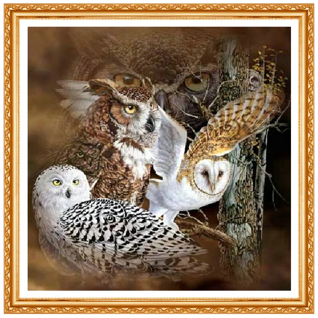 Full 5D Diamond Embroidery Cross Stitch Three Owl DIY Full Square Stick Drill Drawing Resin Diamond Painting Rhinestone