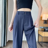 Pantalones vaqueros Seoulish de verano para mujer, novedad de 2024, pierna recta, cintura alta, drapeados, seda helada, longitud hasta el suelo, pantalones de pierna ancha para mujer