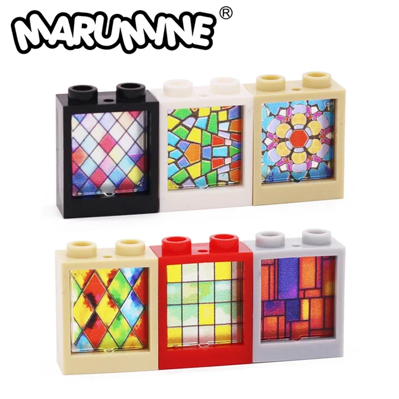 Marumine Block Glass Window 1x2x2 18PCS 60601 60592 Church Assemblage Buildiing Brick City Street Construction Model Accessories