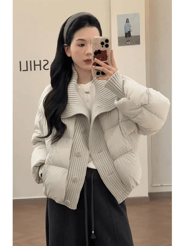 

Winter New Design Knitted Splicing Cotton Jaet Women's Korean Sle Simple ort Bread Sle Cotton Clothes Collar