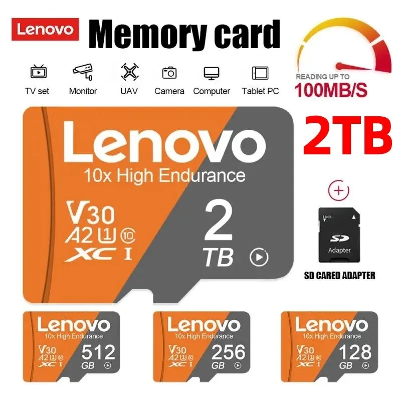 Lenovo-tarjeta SD de 2TB, 512GB, alta velocidad, 1TB, 256GB, Clase 10, Micro TF, 256GB, tarjeta SD inteligente para Smartphone/PC/cámara