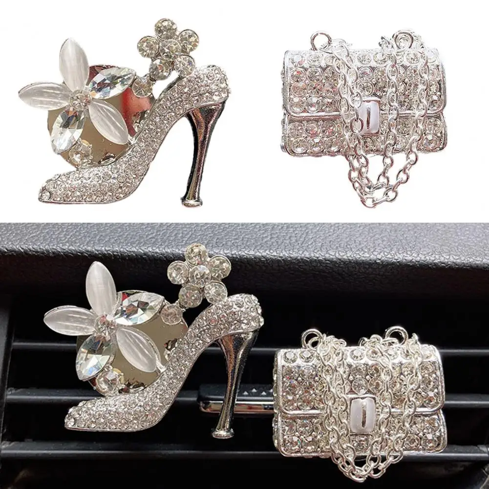 2Pcs Car Air Freshener Sparkling Creative Women High Heel Bag Car Air Vent Clip Charm Aromatherapy Air Outlet Decoration