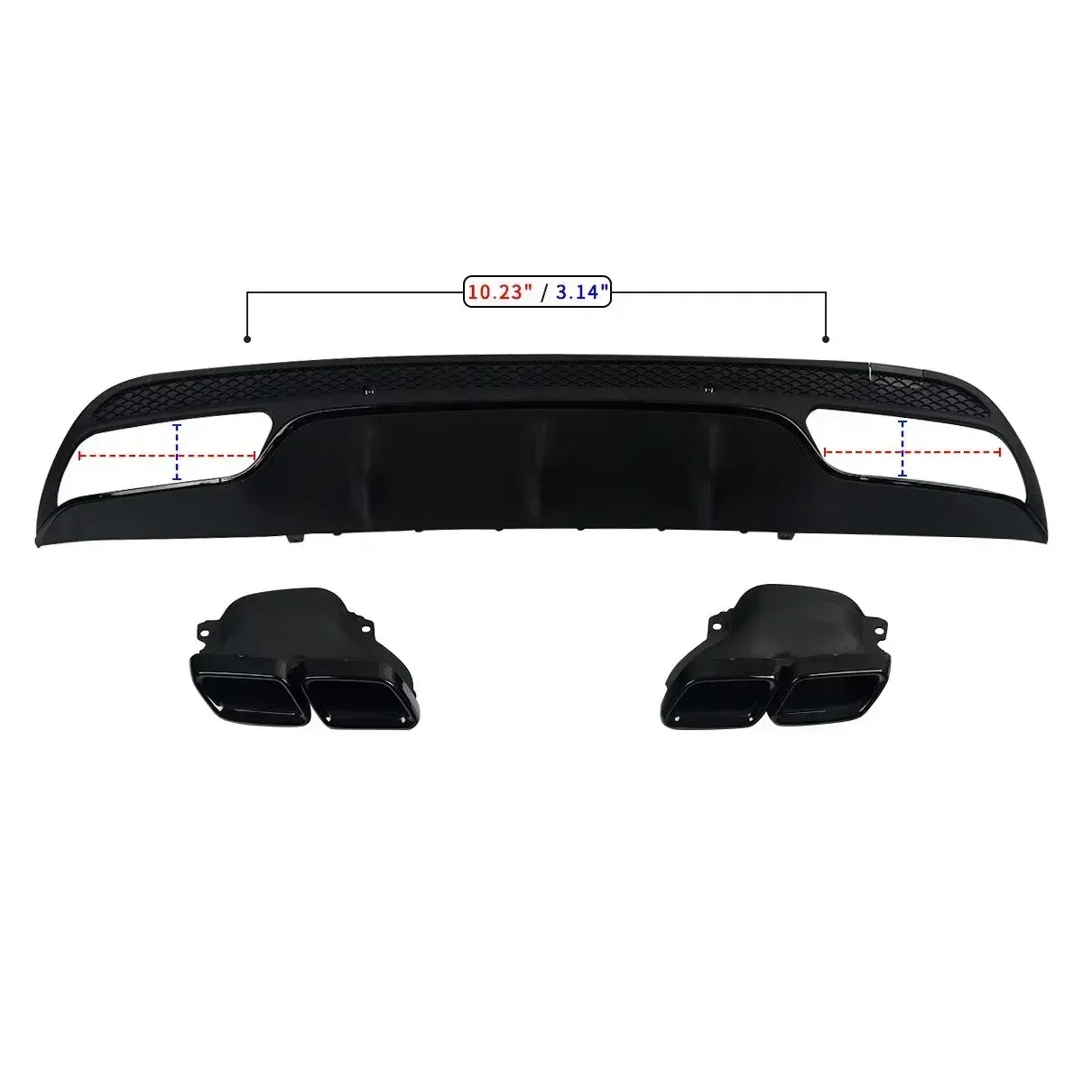 For 2014-2019 Mercedes Benz W205 C300 C350 AMG-Line Rear Diffuser + Exhaust Tips