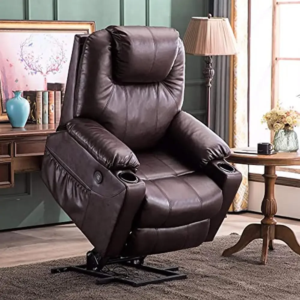 Electric Power Lift Recliner Chair Sofa Massage Heat Elderly 3 Positions 2 Side Pockets Cup Holders USB Ports Durable Upholstery