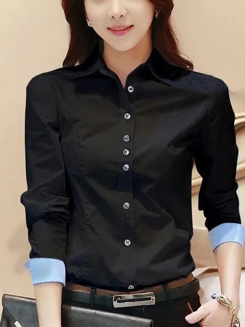 Women's Long Sleeve White Shirt Professional Formal Workwear Slim Fit Base Layer Versatile Autumn Ladies Work Uniform