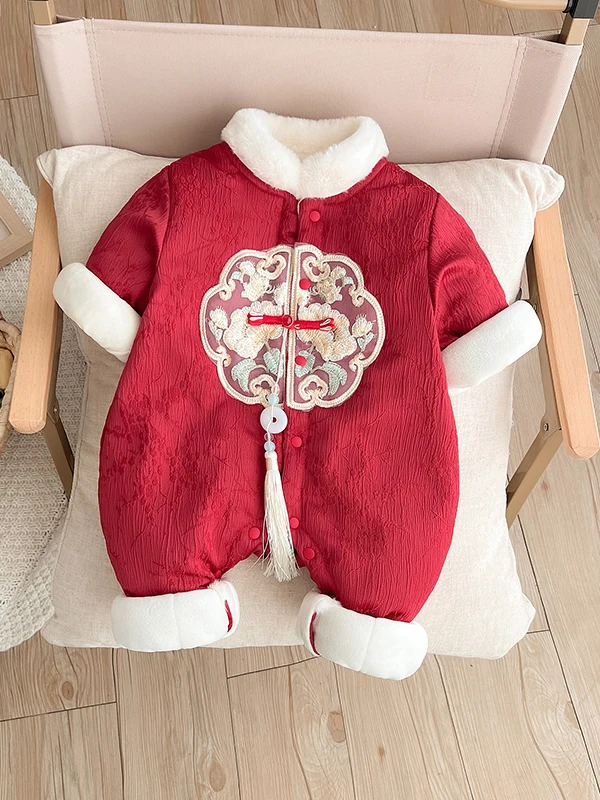 

Детская зимняя одежда, традиционный китайский новогодний наряд, длинные штаны с высокой талией для младенцев, детский ревер из полиэфирного волокна