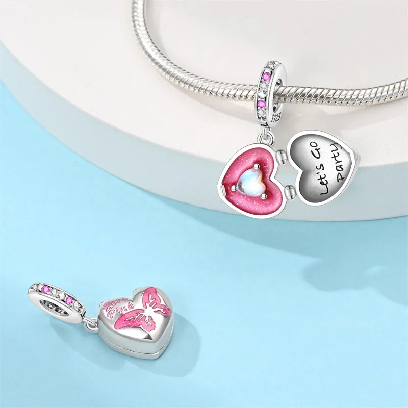 925 Silver Romantic Princess Pink Dress Lipstick High Heels Perfume Charms Beads Fit 925 Original Bracelets DIY Jewelry