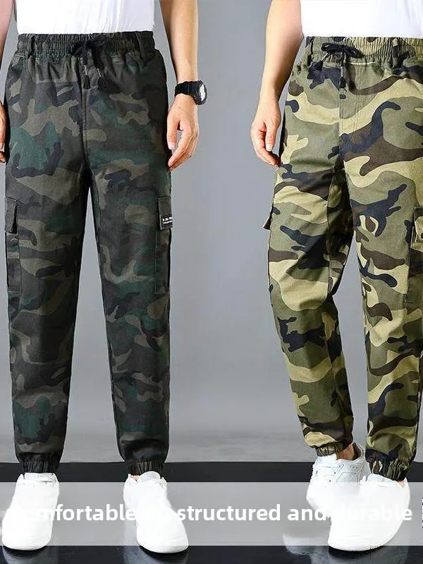 

Spring 2025 High Waist Cargo Pants Men's Workwear Trousers Anti-Tear Loose Elastic Camouflage Labor Protection Clothing