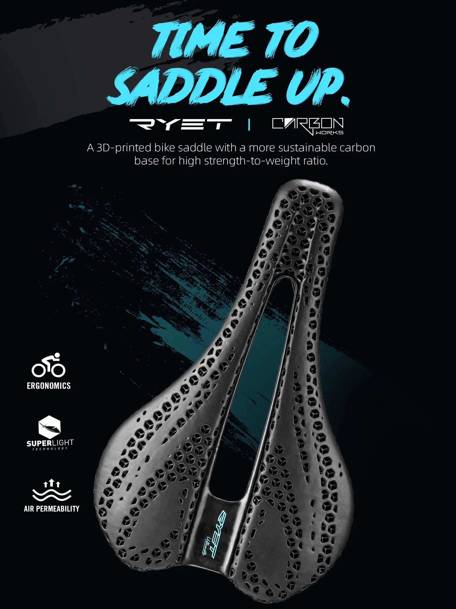 AliExpress RYET Carbon 3D-printed Bike Saddle Ultralight 135g For Men Women Triathlon Road MTB Mountain Gravel Bicycle Parts Cycling Saddle