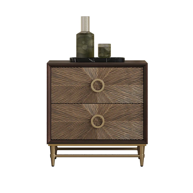 Yjq Italian light luxury solid wood bedside table high-end bedroom bedside storage cabinet post-modern sofa side few
