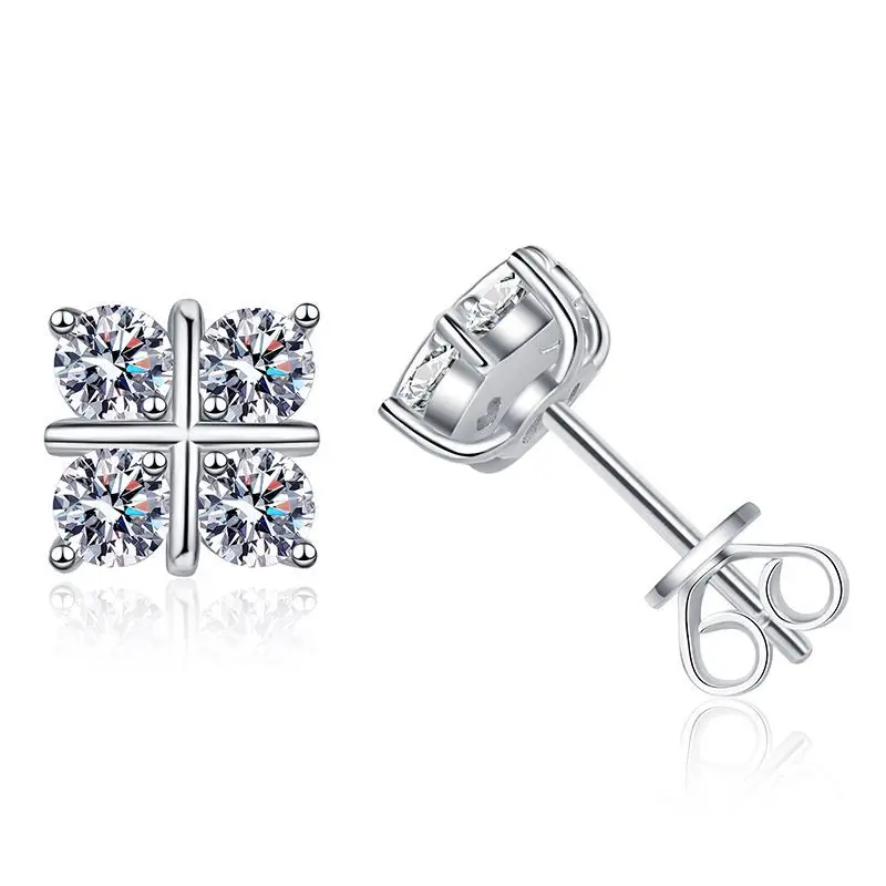 s925 Silver Stud Mossan Diamond Stud Classic Cross Stud platinum-plated simple earrings Mossan stone stud