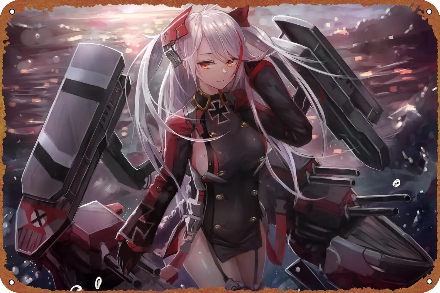 White Hair Orange Eyes Azur Lane Prinz Eugen Posters Tin Signs Retro Metal Movie Tins for Bar Pub Home Cafes Wall Decor, 8X12 In