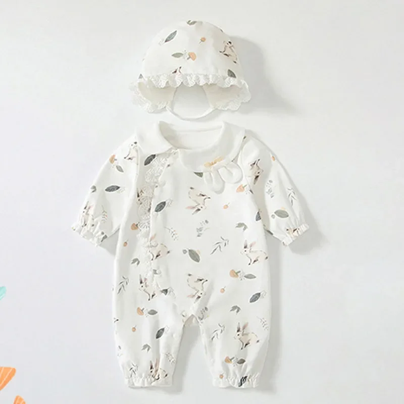 2025 New Spring Toddler Baby Girl Romper Long Sleeved Cotton Print Newborn Baby Girl Jumpsuit 0-24M Baby Girl Clothing