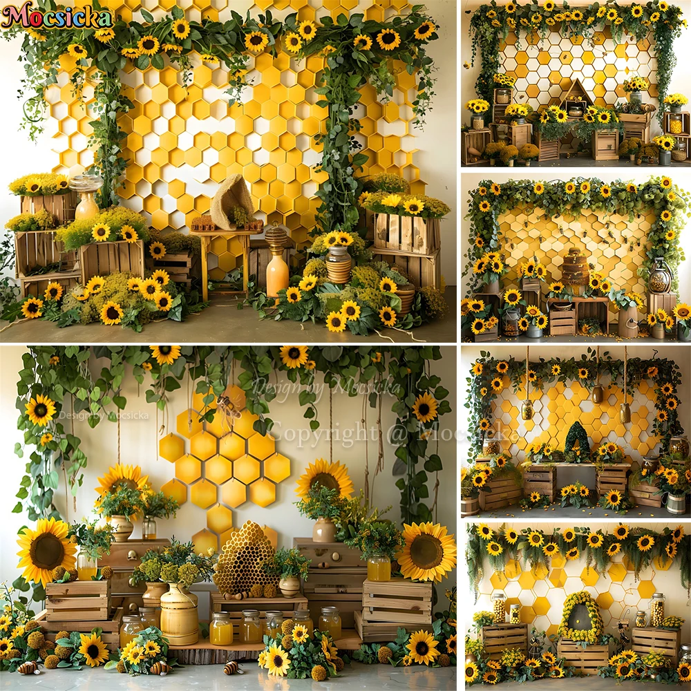 

Bee Baby Birthday Party Background Photography Sunflower Flower Spring Honeycomb Backdrop Boys Girls Cake Smash Photo Studio