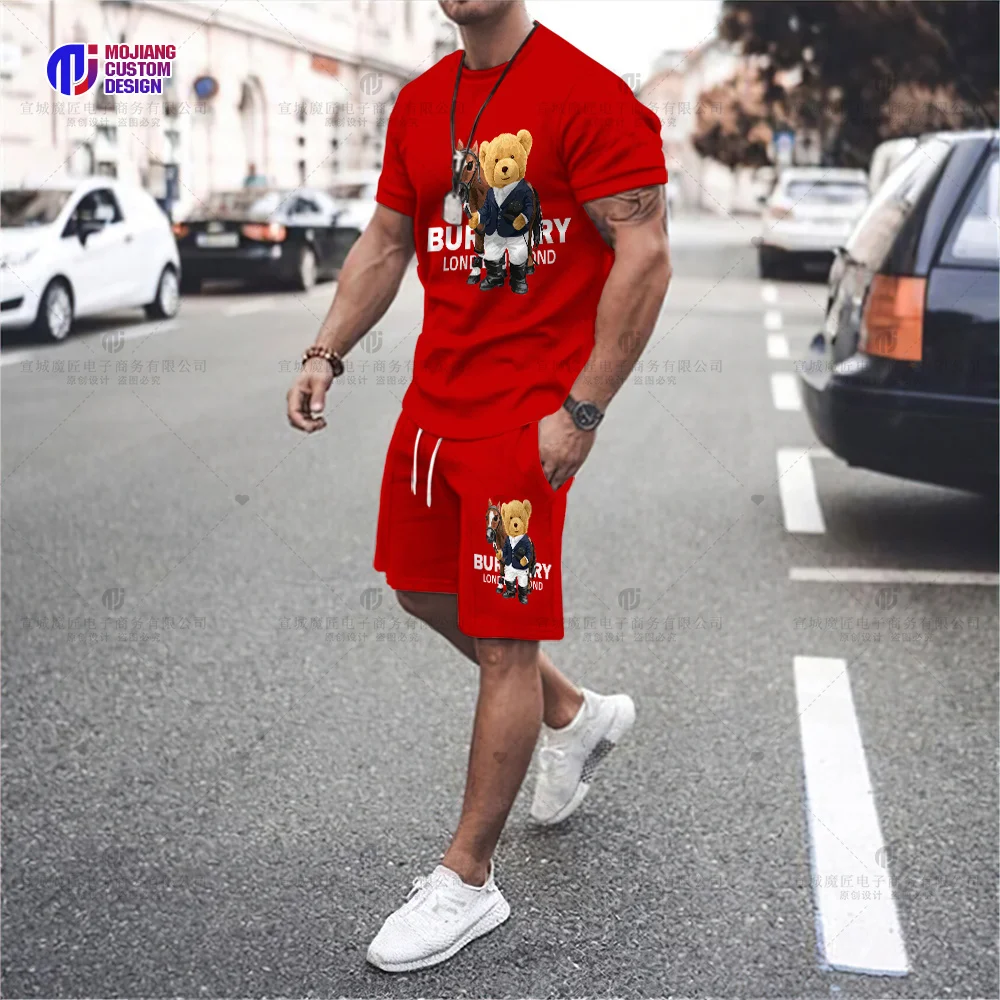 New Men\'s T-Shirt Set 2023 Luxury Brand High Quality Shorts Sportswear 2 Piece Set Fashion Print Summer Men\'s Streetwear