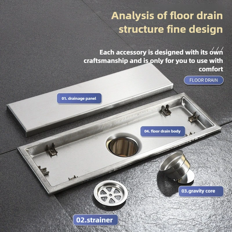 

304 Stainless Steel Hidden Long Floor Drain Shower Room Hidden Long Floor Drain, Hotel Engineering Invisible Floor Drain 10*20cm