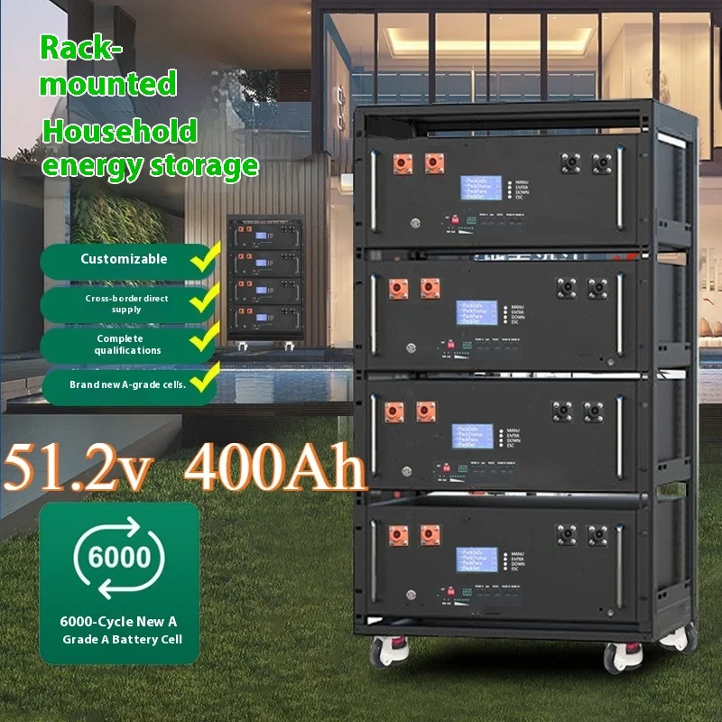 

Household 51.2V 400Ah 10KW solar battery lithium iron phosphate rack type energy storage UPS emergency power supply outdoor