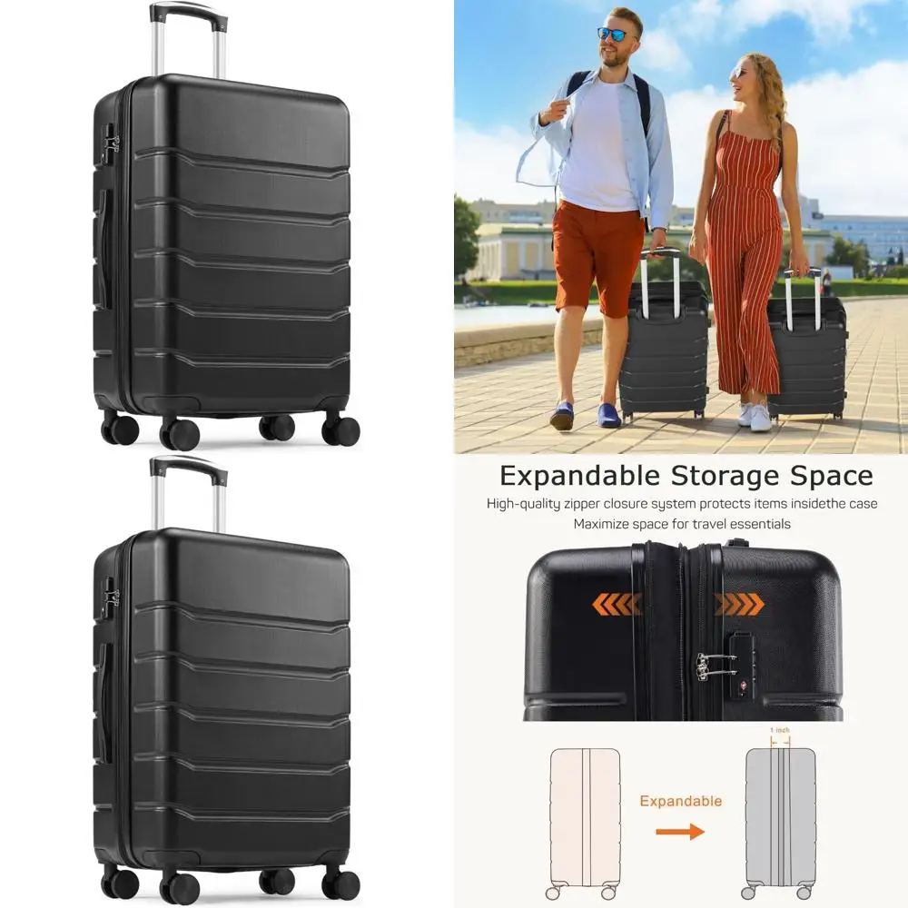 Maleta de viaje negra de 28 pulgadas con un interior espacioso y un diseño duradero para viajes de larga distancia