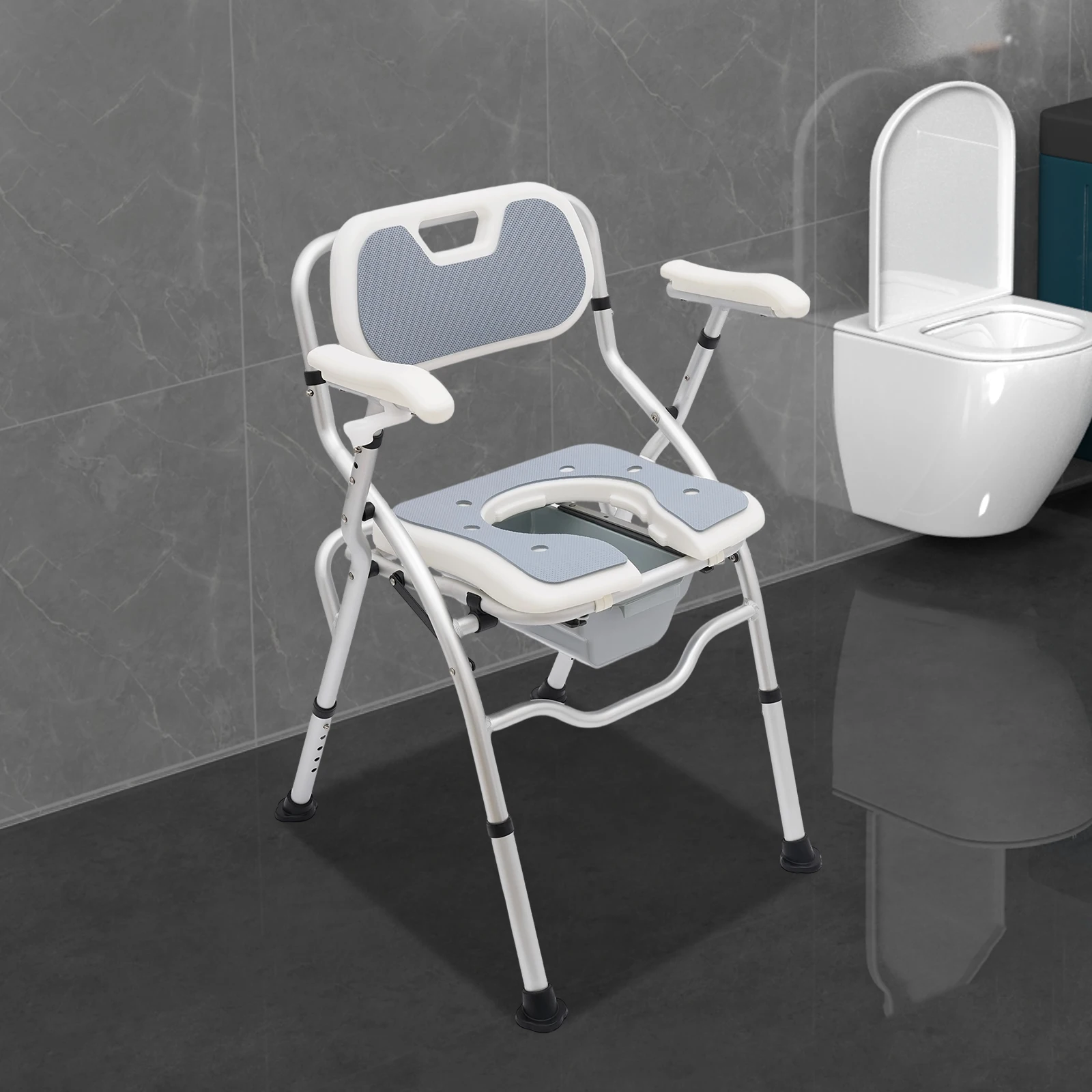 

Height Adjustable Shower Chair for Seniors Bedside Commode Chair with Armrests and Backrest