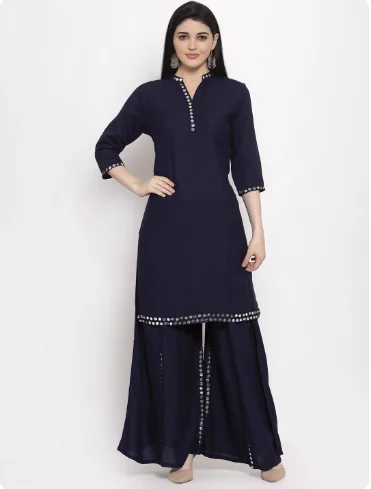 

Indian Women's Cotton Silk Thin 2-piece Stand Up Collar Clothing Set