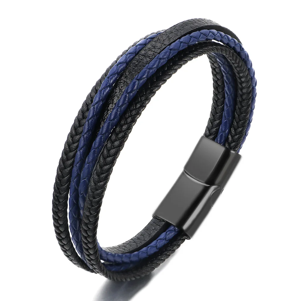Men Leather Rope Braided Bracelet Hot Sales Alloy Magnetic Buckle Bracelet Fashion Jewelry Gift for Men