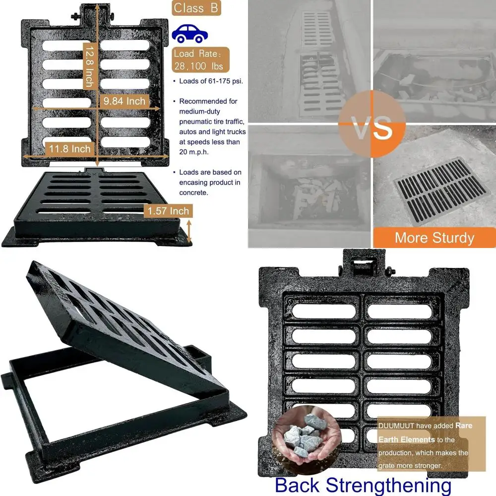 

Heavy-Duty 10x10 Cast Iron Outdoor Drain Cover with Base, B-Class Sewer Grate, Suitable for Driveways and Yards