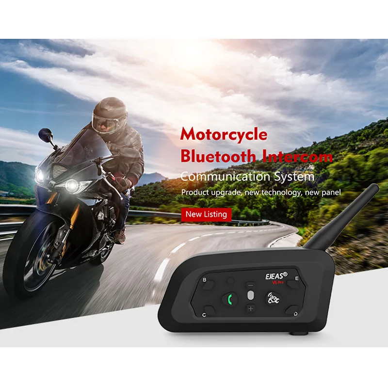 EJEAS V6 Pro Helmet Intercom Bluetooth Headset Microphone Kit 6 Riders 1200m Music GPS Interfono Moto+gift Mounting clip 1pcs