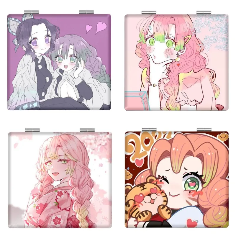 7×6cm Demon Slayer, Kimetsu no Yaiba, Folding Double-sided Makeup Mirror, Anime Cute, Portable Travel, Girls, Magnifying, Square