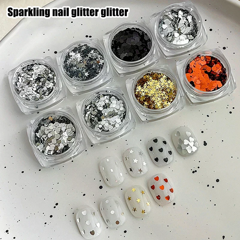 Holographische Laser Stern Liebe Pailletten Nagel Glitter Gold Silber Pailletten Mix Größe Paillette DIY Design Nail art Dekorationen Werkzeug