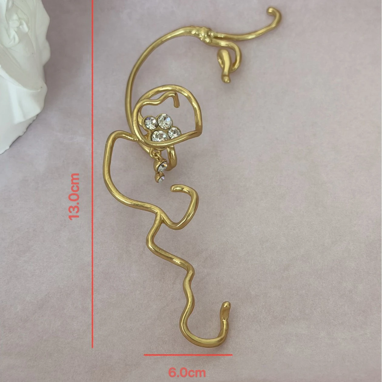 Europe America Artistic Lines Crystal Twisted Ring Earrings Women Fashion Design Gold Plated Brass Jewelry